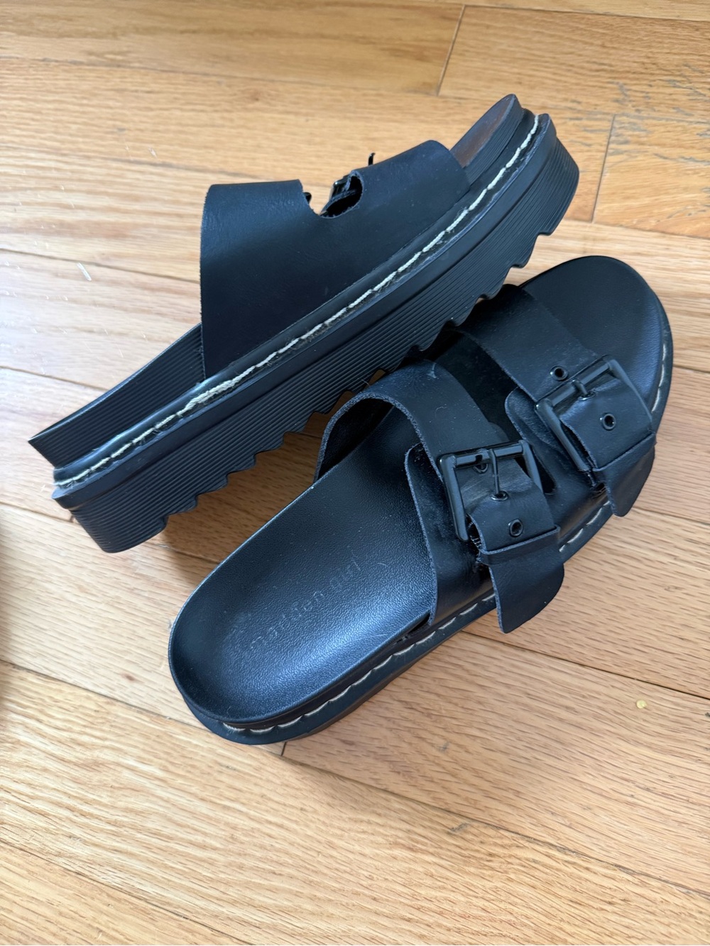Black Slide Sandals with Buckle Straps - Men